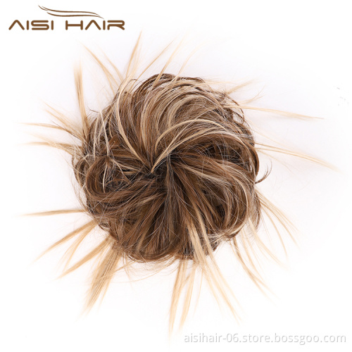 Aisi Hair Mixed Brown Blonde Chignon Curly Bun Pad Chignon Elastic Band Ribbon Ponytail Rope Rubber Hair Extension For Women